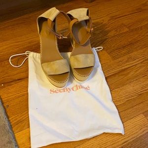 See By Chloe Tan and Cream Wedges